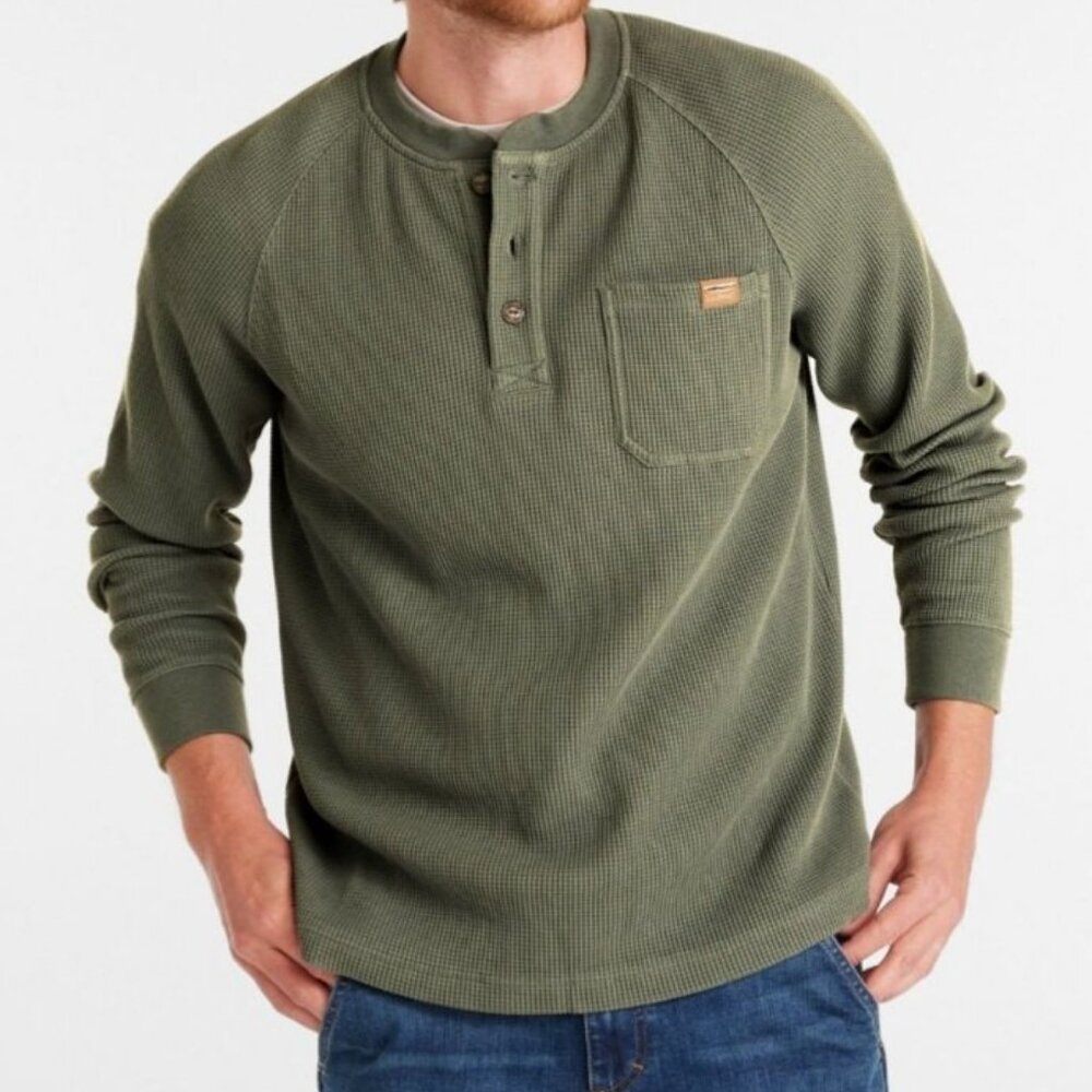 MENS LL BEAN BEANBUILT WAFFLE HENLEY SHIRT DEEP OLIVE XXL REG NWT